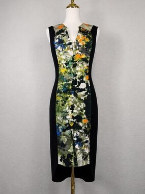 Black Halo Abstract Floral Colorblock Sheath Dress Cocktail Career Size 6